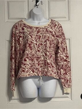 T42- HARRY POTTER Red TOILE Print HOGWARTS Pullover Sweater
